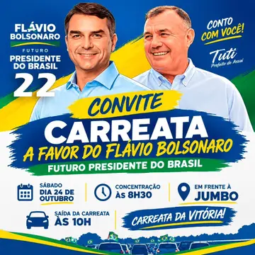 Publicação de Tuti sobre Flávio Bolsonaro em 19/10/2026